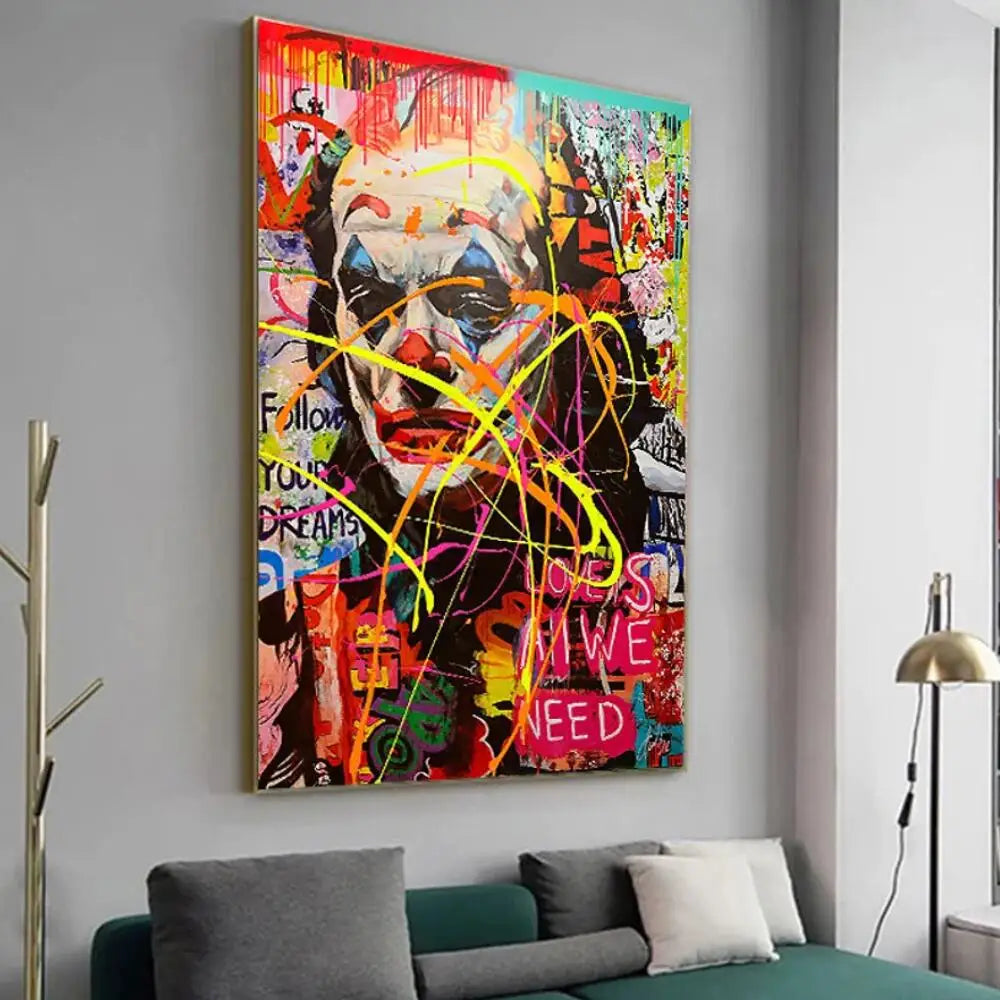Large Wall Art Street Graffiti Joker Posters Canvas Pop Art Inspiring Quote Love All We Need Pictures for Living Room Home Decor