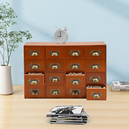 16 Drawer Cabinet, Wooden Medicine Cabinet with Handle, Desktop Drawer Organizer for Households, Offices, Small Workshops