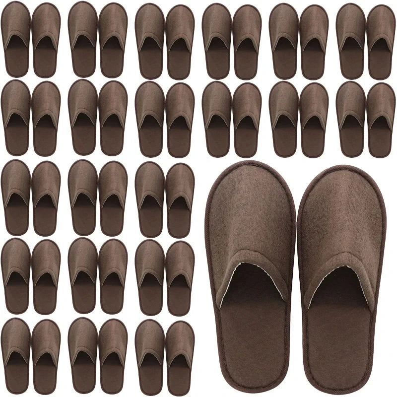 20-120Pairs Disposable Slippers for Guests Non-Slip Hotel Spa Slippers Unisex Brushed Plush Slides for Travel Households Shoes
