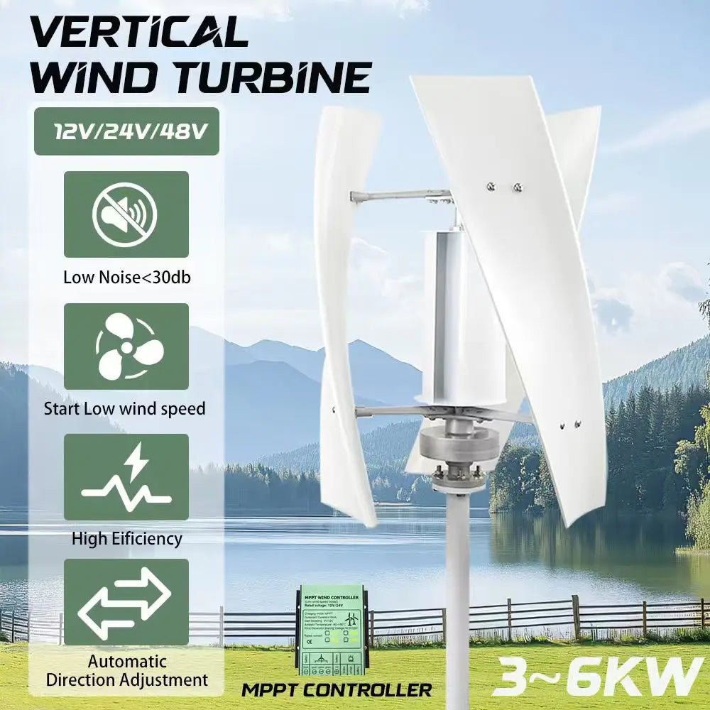 3000W 6000W Wind Turbine Generator 12V 24V 48V Vertical households/villas Farm MPPT Controller self-sufficient Small Windmill