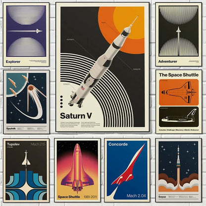 Retro Abstract Space Shuttle Sputnik Minimalist Posters and Prints Canvas Printing Wall Art Picture for Living Room Home Decor