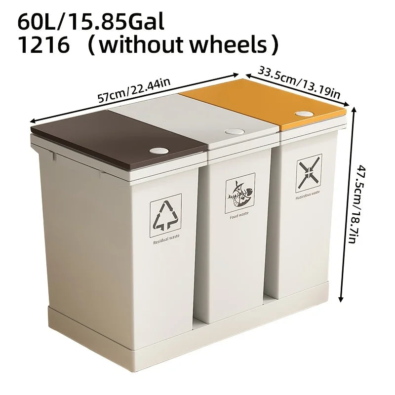 1 set of pulley type classification garbage bin, 20L/36L/40L/60L,kitchen garbage dry and wet separation,suitable for households