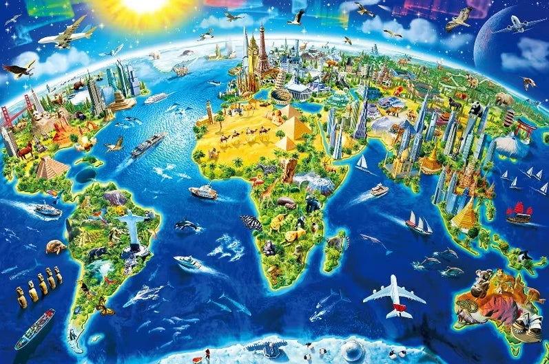 World Landmarks Maps 500/1000/1200/2000 PCS Jigsaw Puzzles Family Activity Games for Gameroom Bedroom Gifts Home Decor