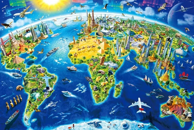 World Landmarks Maps 500/1000/1200/2000 PCS Jigsaw Puzzles Family Activity Games for Gameroom Bedroom Gifts Home Decor