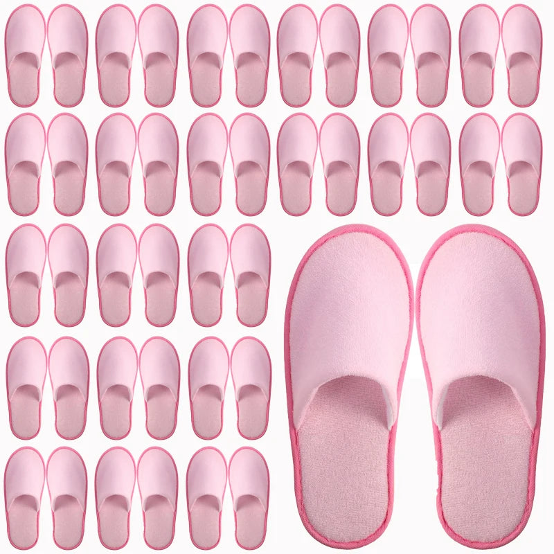 20-120Pairs Disposable Slippers for Guests Non-Slip Hotel Spa Slippers Unisex Brushed Plush Slides for Travel Households Shoes