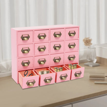 16 Drawer Cabinet, Wooden Medicine Cabinet with Handle, Desktop Drawer Organizer for Households, Offices, Small Workshops