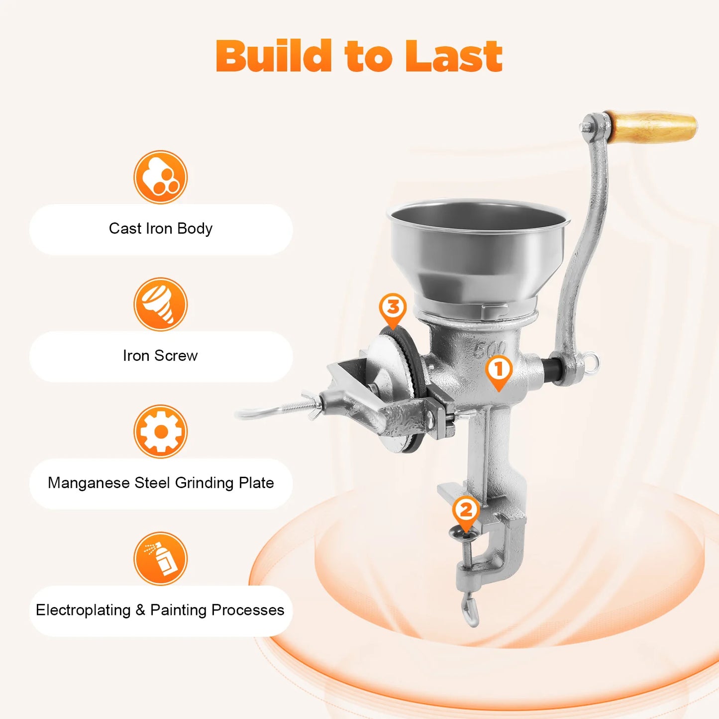Manual Graining Machine Hand-cranked Grain Grinder Hand Crank Mill 0.5kg/1.1lbs Iron for Households,Restaurants Coffee Nuts