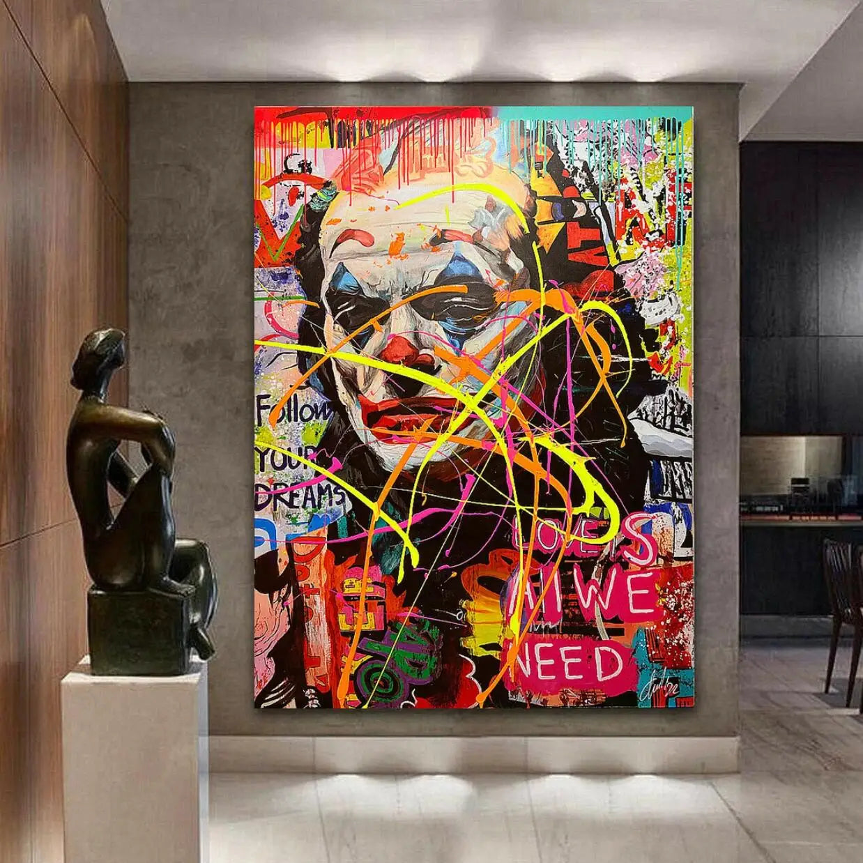 Large Wall Art Street Graffiti Joker Posters Canvas Pop Art Inspiring Quote Love All We Need Pictures for Living Room Home Decor