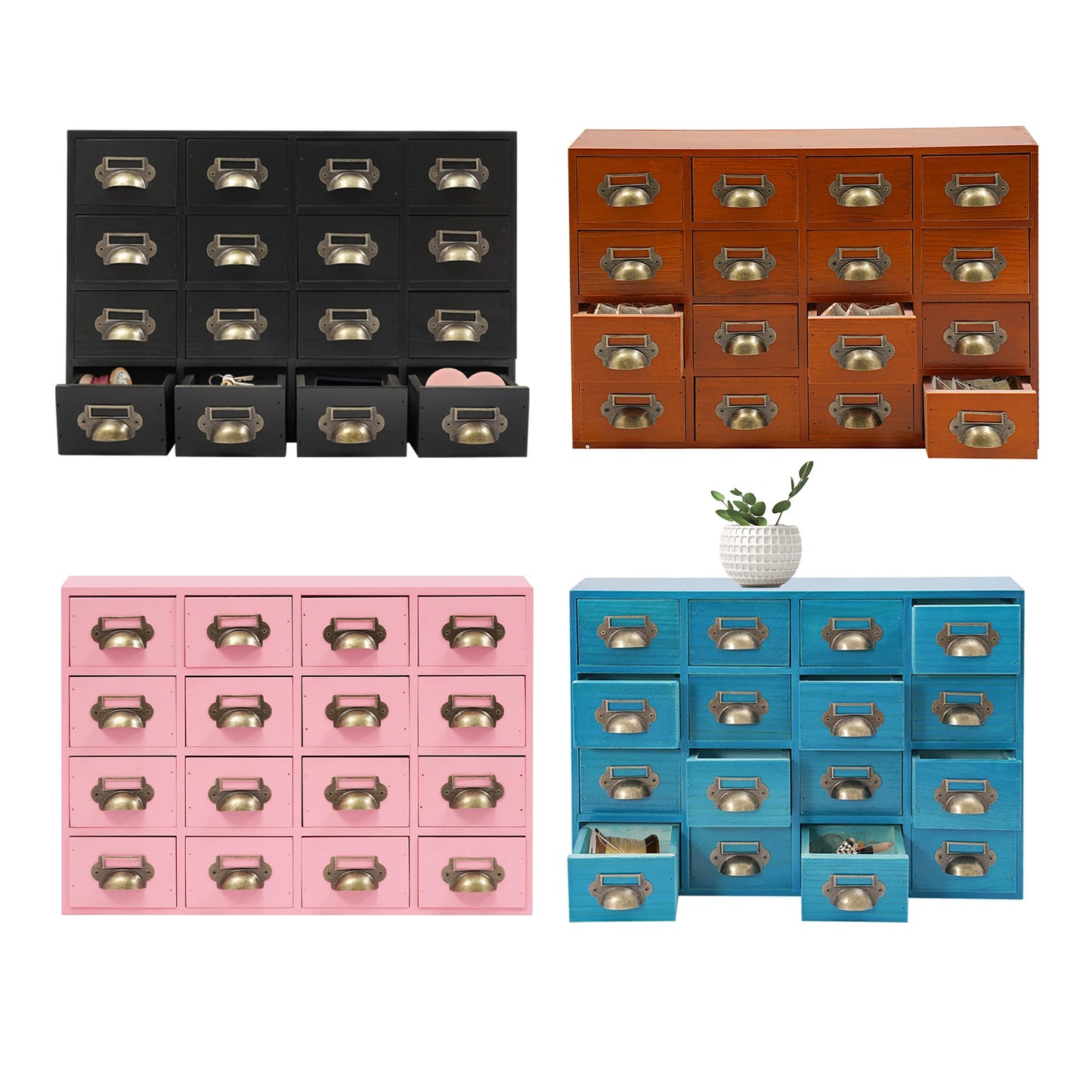 16 Drawer Cabinet, Wooden Medicine Cabinet with Handle, Desktop Drawer Organizer for Households, Offices, Small Workshops