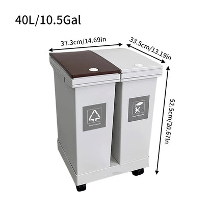 1 set of pulley type classification garbage bin, 20L/36L/40L/60L,kitchen garbage dry and wet separation,suitable for households