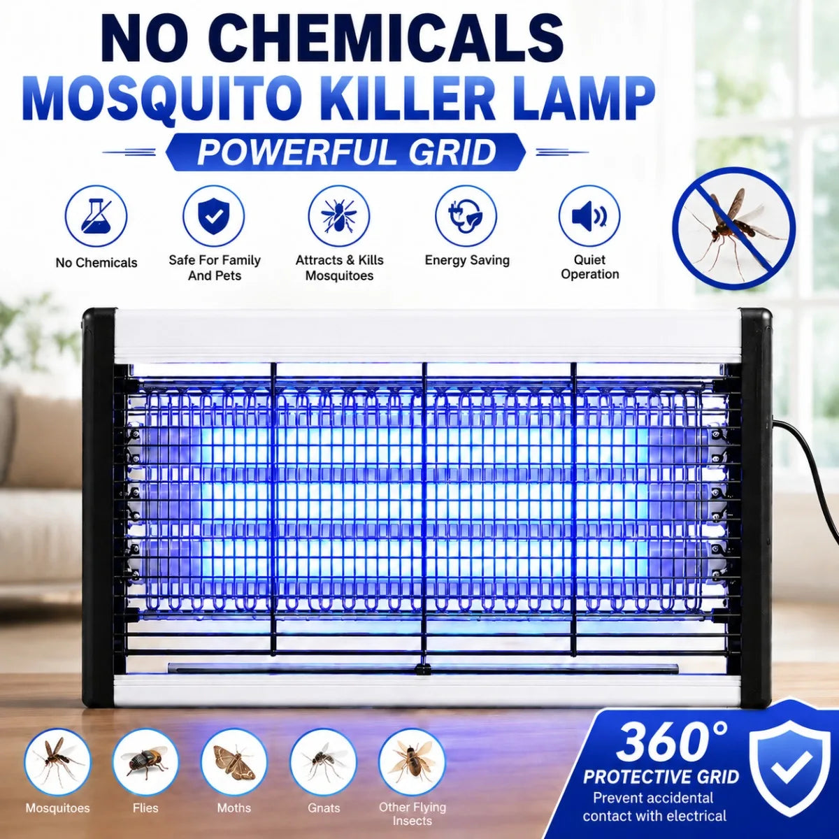 JOYINLED Mosquito Killer Lamp with 3 Tubes Fly Repellent Insect Trap Bug Zapper Powerful LED Shock Pest Control for Home Indoor