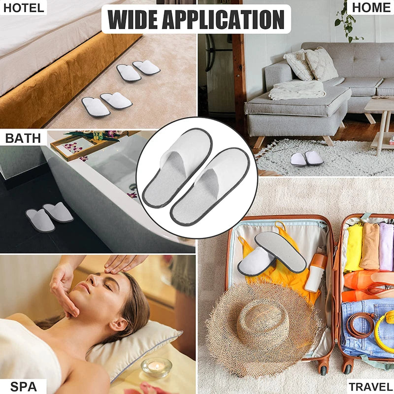 20-120Pairs Disposable Slippers for Guests Non-Slip Hotel Spa Slippers Unisex Brushed Plush Slides for Travel Households Shoes
