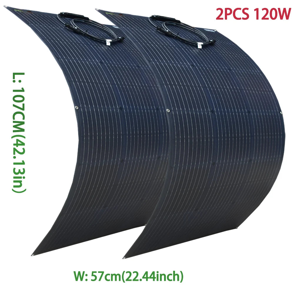 ETFE 240W (120W 2PCS) solar panel is bendable and suitable for outdoor emergency power generation in households and vehicles