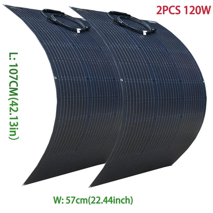 ETFE 240W (120W 2PCS) solar panel is bendable and suitable for outdoor emergency power generation in households and vehicles