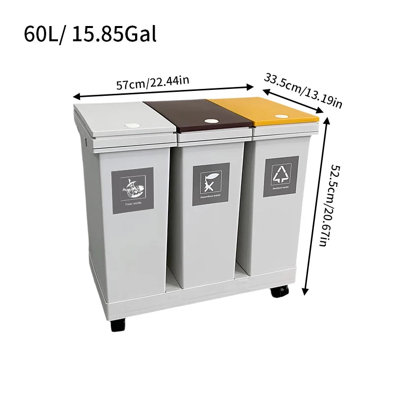 1 set of pulley type classification garbage bin, 20L/36L/40L/60L,kitchen garbage dry and wet separation,suitable for households