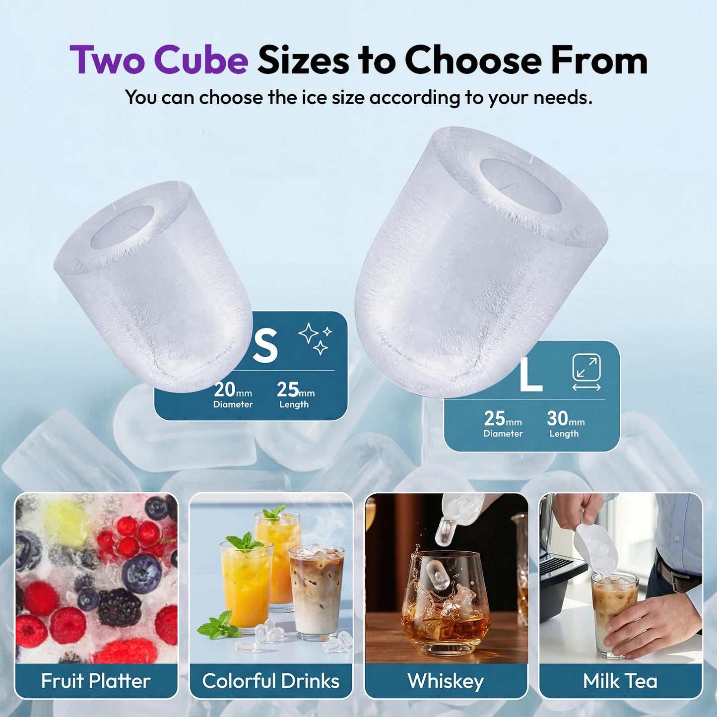 Loefme Ice Maker Cubes Machine Small Automatic Cleaning Bullet Shaped Ice Makers Fast Ice Making For Households Caffee Camping