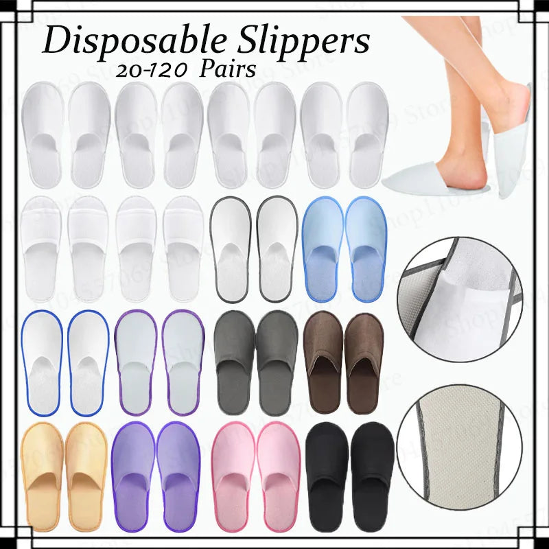 20-120Pairs Disposable Slippers for Guests Non-Slip Hotel Spa Slippers Unisex Brushed Plush Slides for Travel Households Shoes
