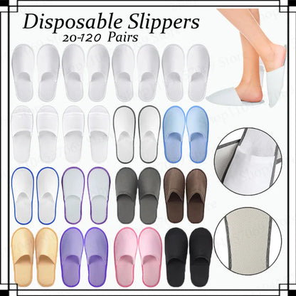 20-120Pairs Disposable Slippers for Guests Non-Slip Hotel Spa Slippers Unisex Brushed Plush Slides for Travel Households Shoes