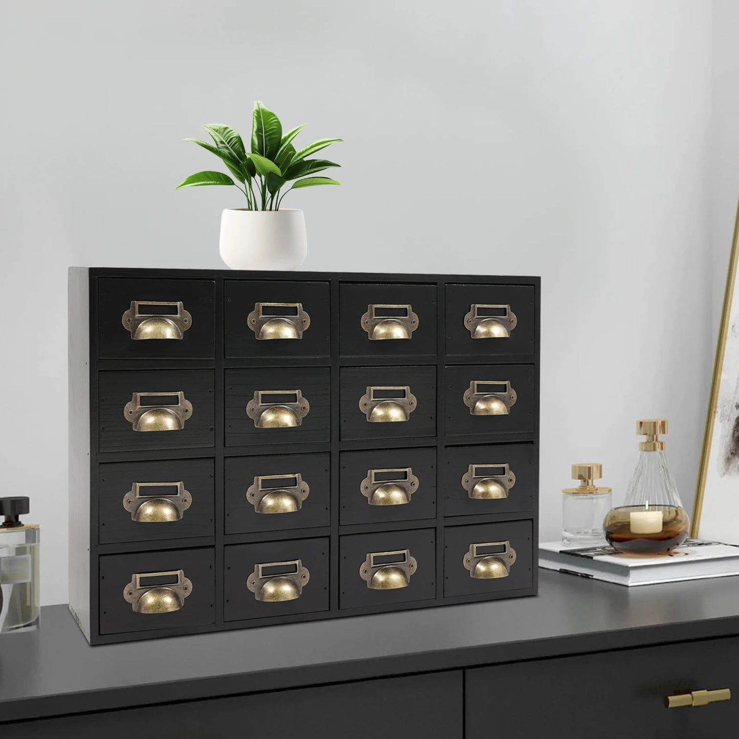 16 Drawer Cabinet, Wooden Medicine Cabinet with Handle, Desktop Drawer Organizer for Households, Offices, Small Workshops