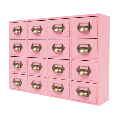 16 Drawer Cabinet, Wooden Medicine Cabinet with Handle, Desktop Drawer Organizer for Households, Offices, Small Workshops