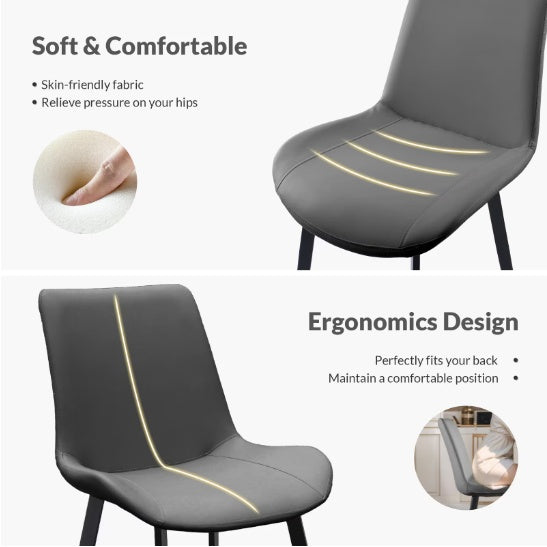 Grey PU Leather Dining Chair With Metal Legs, Modern Upholstered Chair Set Of 2 For Kitchen, Restaurant