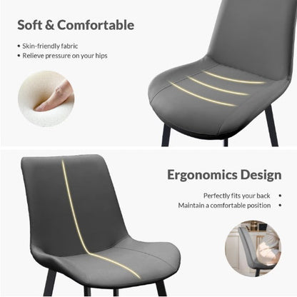 Grey PU Leather Dining Chair With Metal Legs, Modern Upholstered Chair Set Of 2 For Kitchen, Restaurant