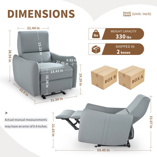 Wall-mounted Recliner, PU Leather Small Space Recliner With USB Port