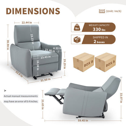 Wall-mounted Recliner, PU Leather Small Space Recliner With USB Port