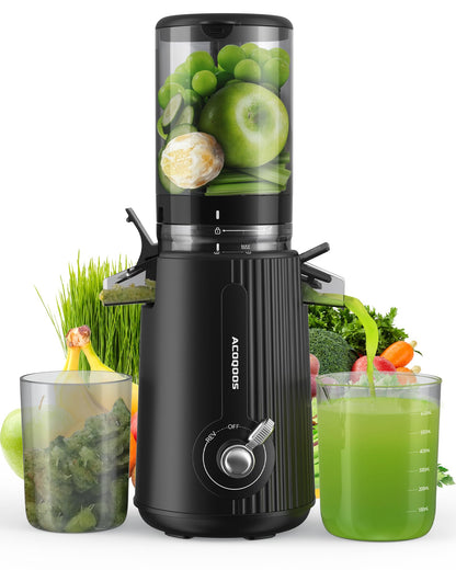 ACOQOOS Cold Press Juicer Machines with 10 Glass Juice Bottles Cold Press Juicer Whole Fruit and Vegetable with 110MM Feeding Chute Easy to Clean Juicers with 2 Cups Masticating Juicer Black