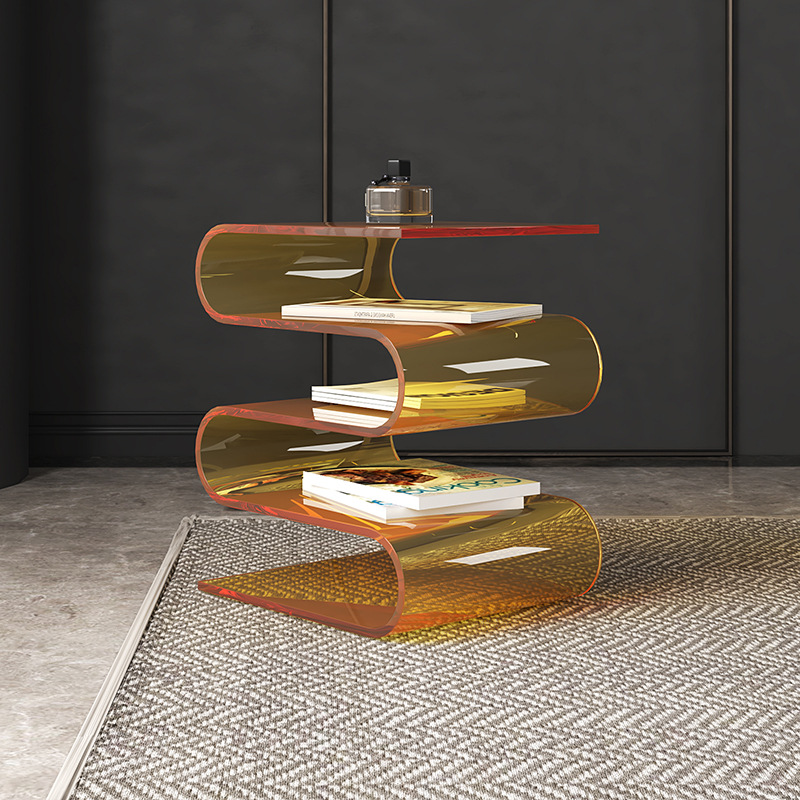 Transparent Minimalist Side Table with Magazine Rack