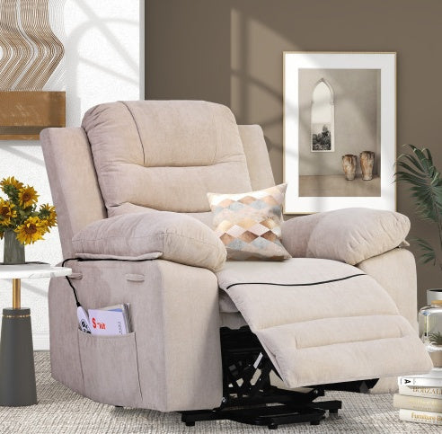 Massage Recliner,Power Lift Chair For Elderly With Adjustable Massage And Heating Function,Recliner Chair With Infinite Position And Side Pocket For Living Room ,Blue