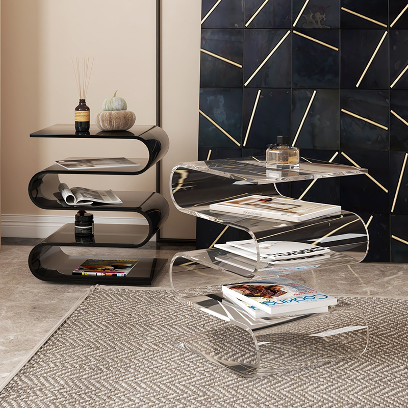 Transparent Minimalist Side Table with Magazine Rack