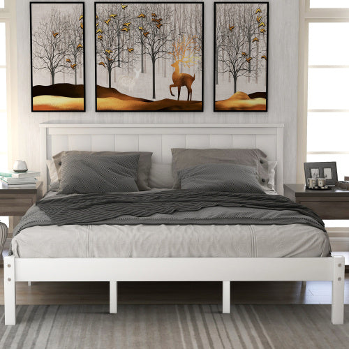 Platform Bed Frame With Headboard, Wood Slat Support, No Box Spring Needed, Queen, White