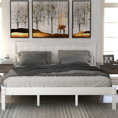 Platform Bed Frame With Headboard, Wood Slat Support, No Box Spring Needed, Queen, White